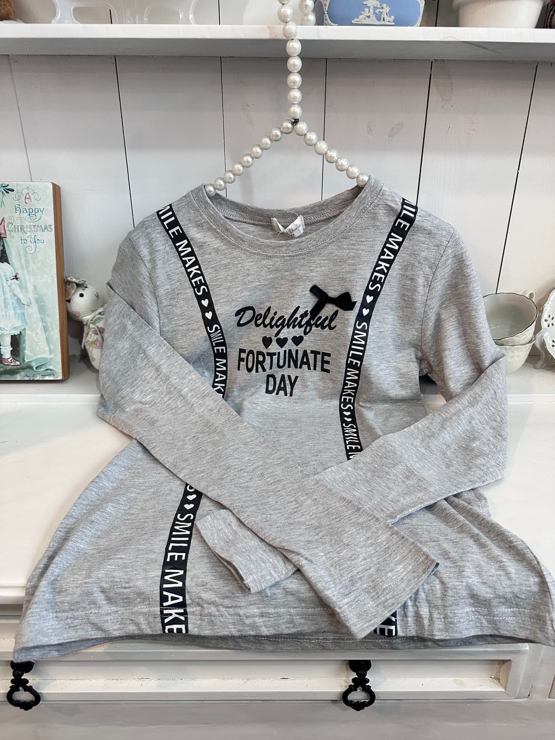 그레이 리본 레터링 티셔츠 상품이미지3