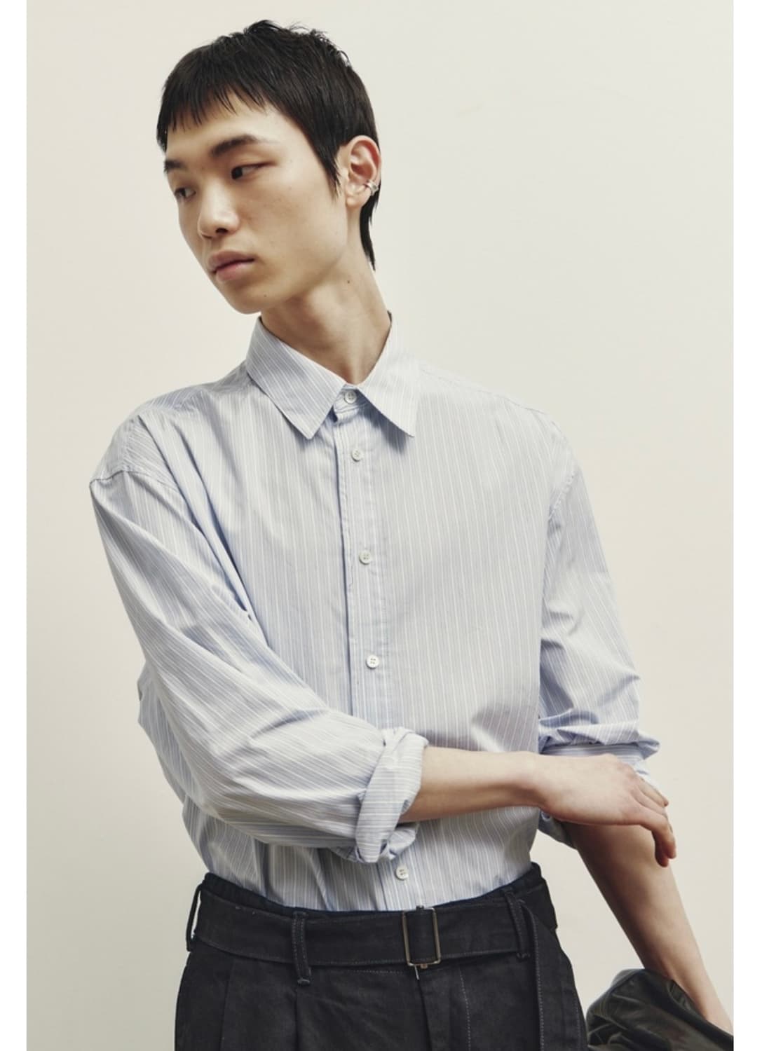 유스 스트라이프 셔츠 블루 스트라이프 M사이즈 판매 상품이미지4