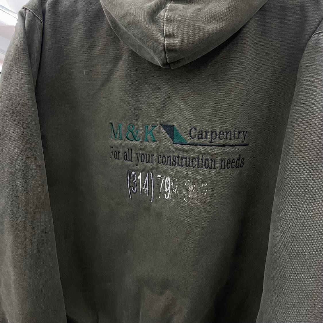 빈티지 모스그린 덕액티브 칼하트맛 페이딩 캔버스 후드 워크자켓 상품이미지4