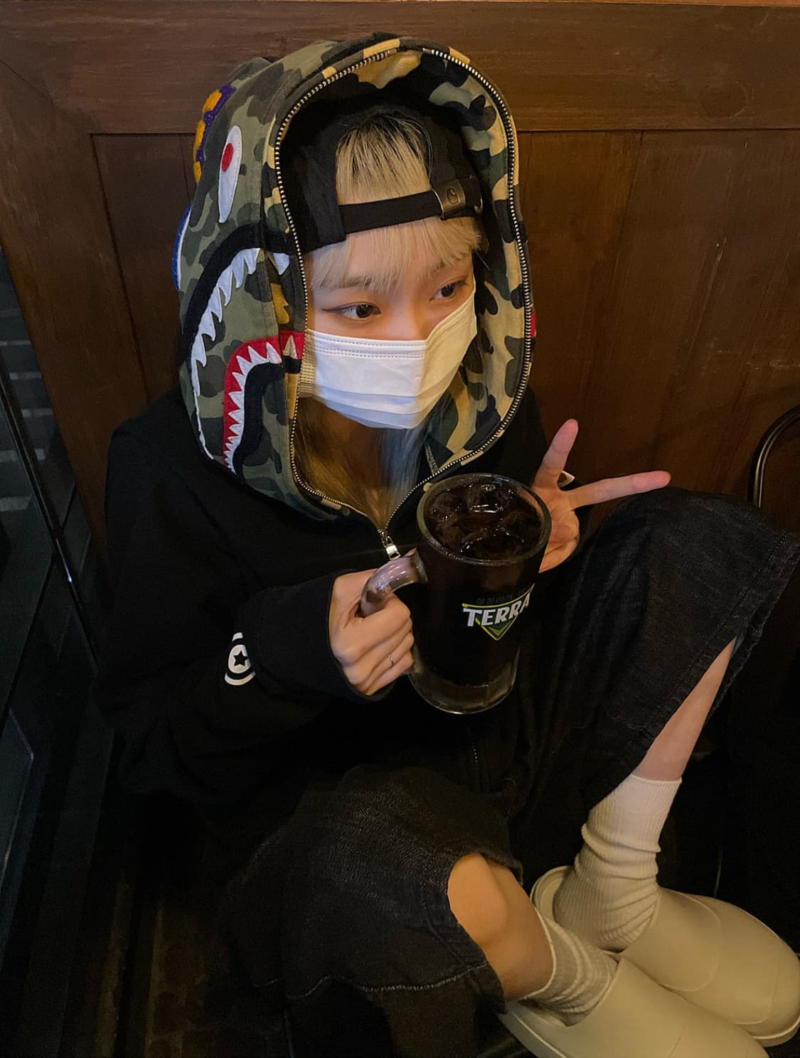 [L] 베이프 샤크 풀집업 더블후디 BK 상품이미지1