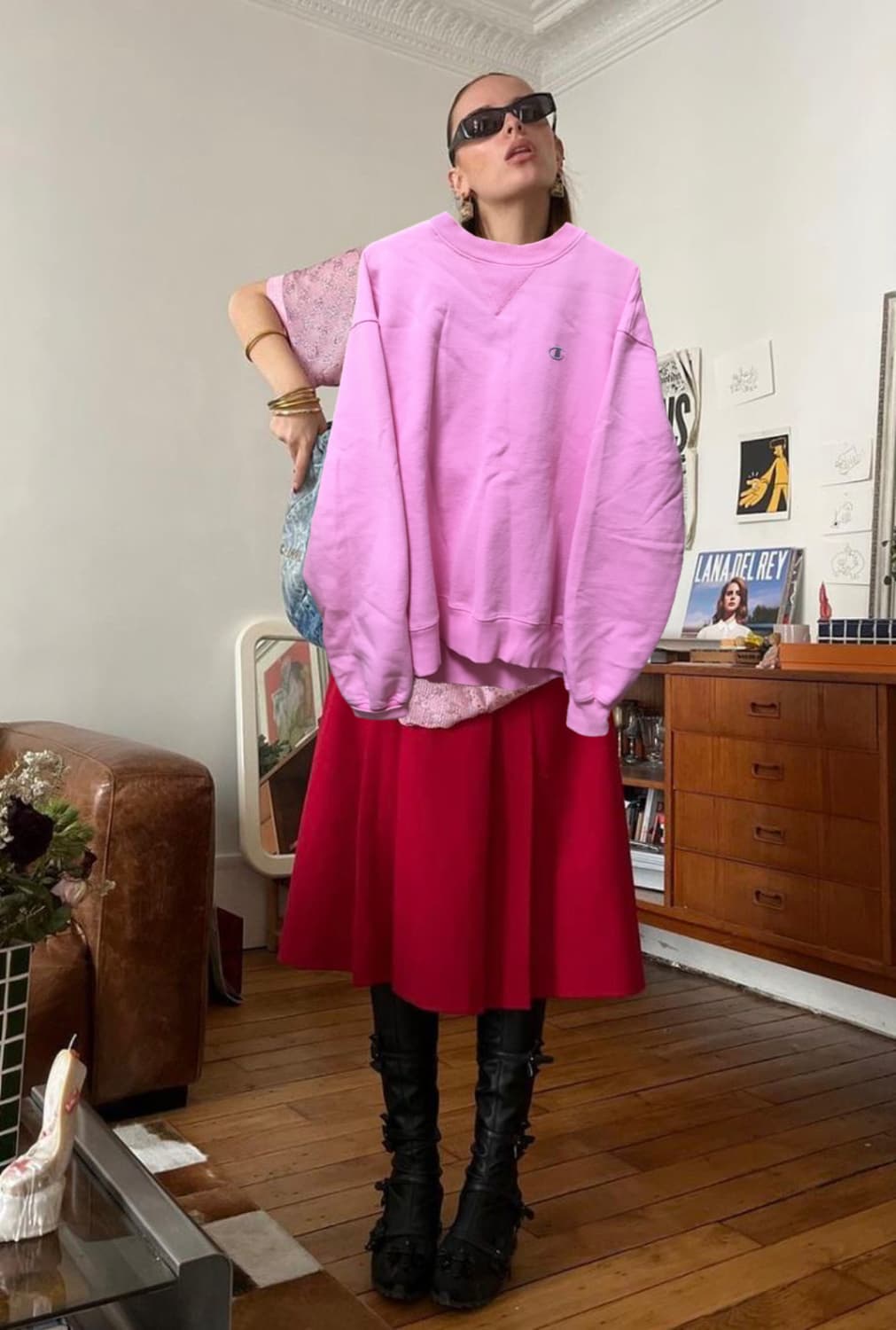 핑크 딸기우유 맨투맨 챔피온 스쿨룩 하이틴 핑크소녀 에겐녀코디 바닐라룩 상품이미지3