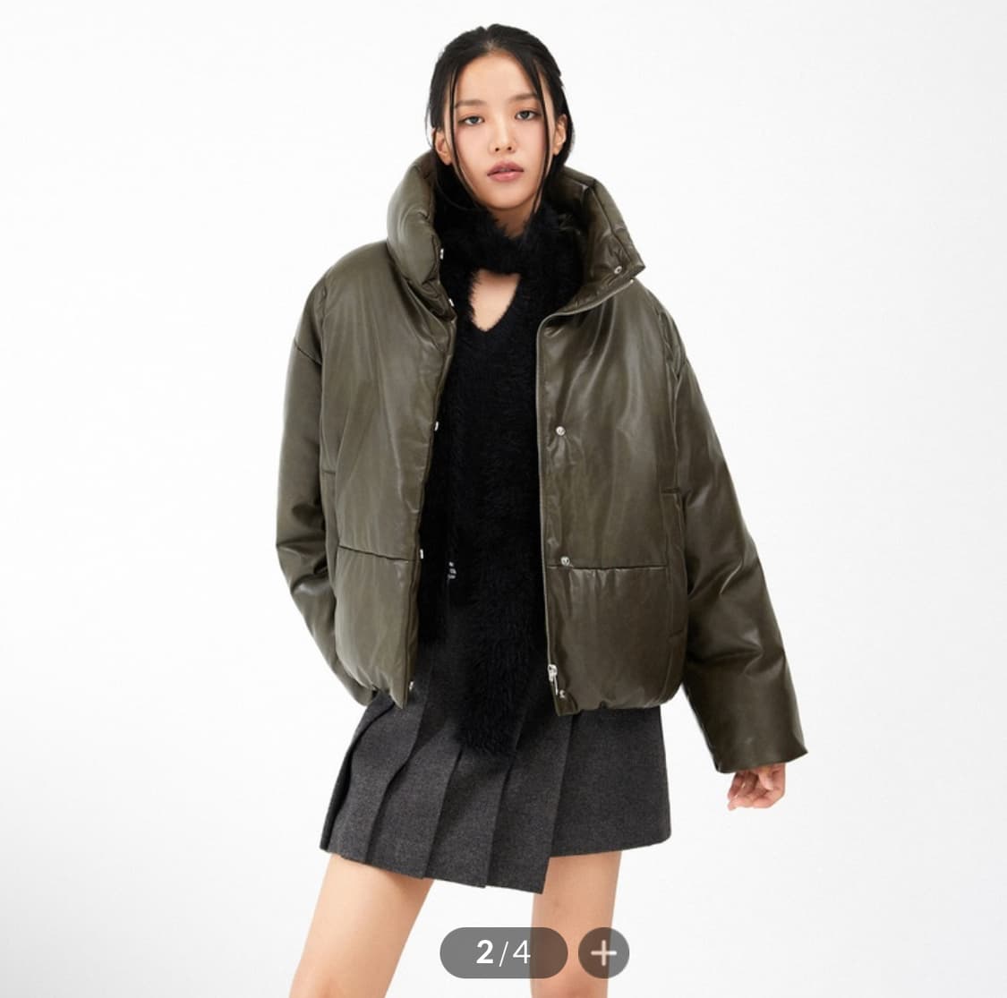 미쏘 레더 패딩 카키 상품이미지1