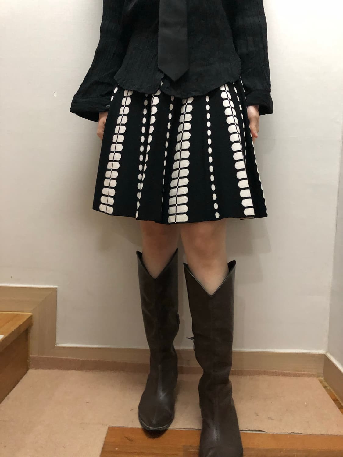 빈티지 블랙 앤 화이트 미니 스커트 상품이미지5