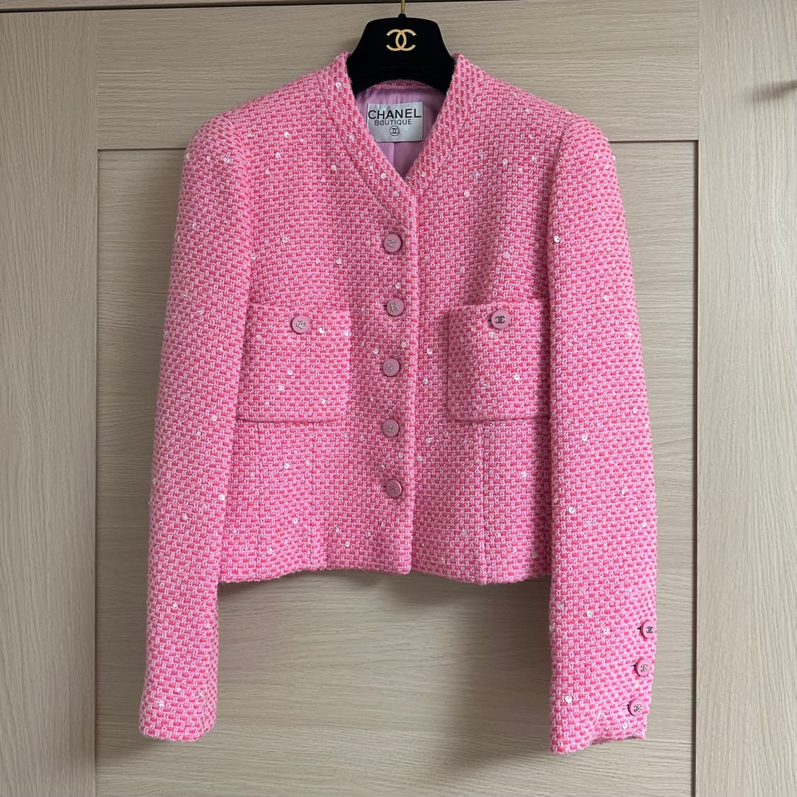 샤넬 핑크 시퀸 트위드 자켓 (55-66사이즈) / 빈티지  상품이미지1