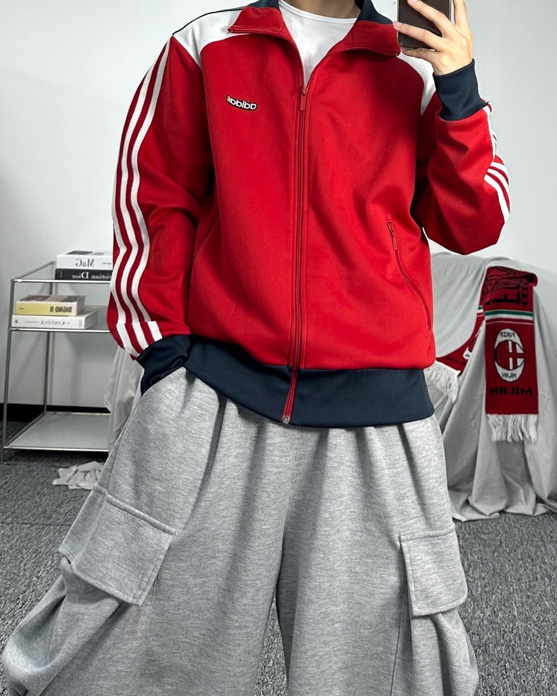 아디다스 레드 배색 트랙탑 져지 105 상품이미지3