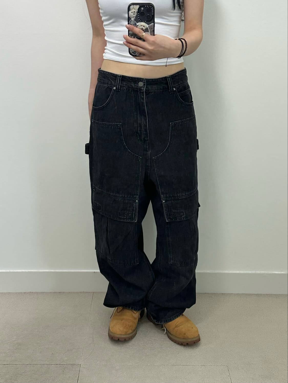 메종미네드 블랙 더블니 데님 카고 팬츠 상품이미지1