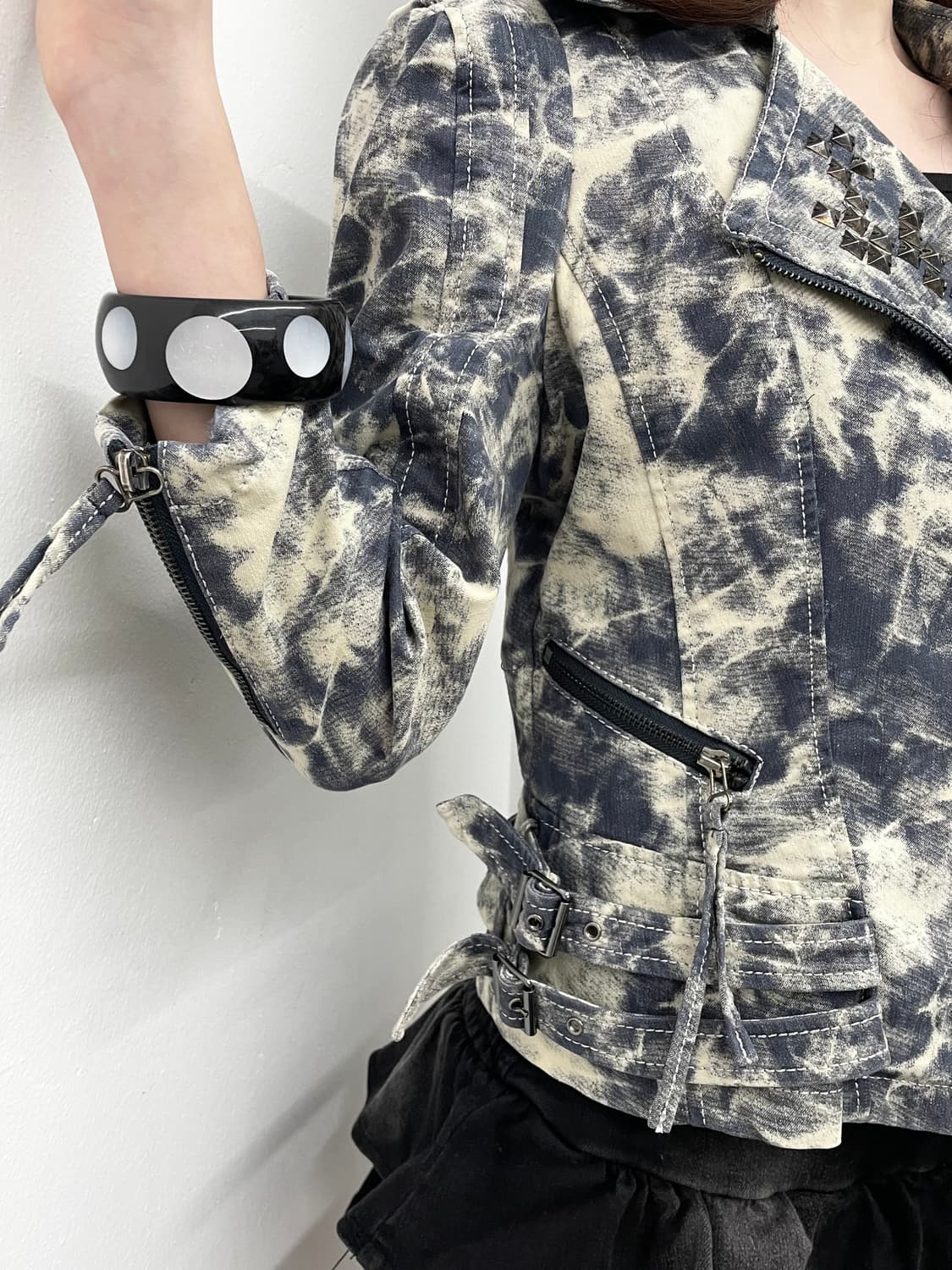 락시크 워싱 스터드 디테일 라이더자켓 상품이미지3