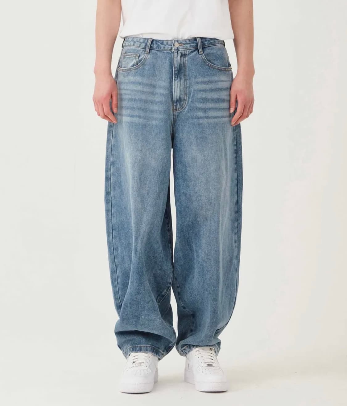 아크시 와이드 빅 벌룬 오버핏 데님 팬츠 유니섹스 (블루) 상품이미지1