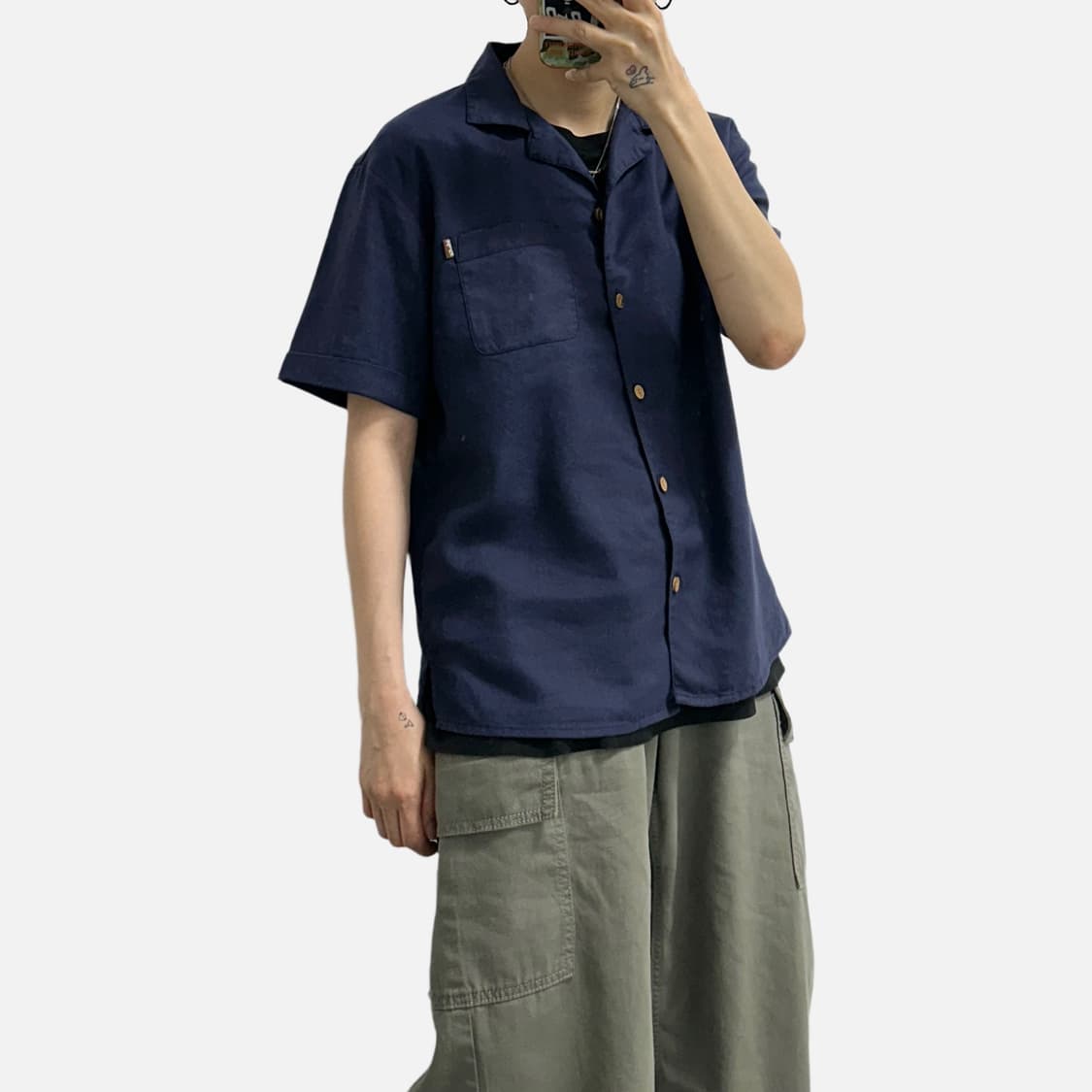 후아유 린넨 혼방 오픈 카라 반팔 셔츠 상품이미지2