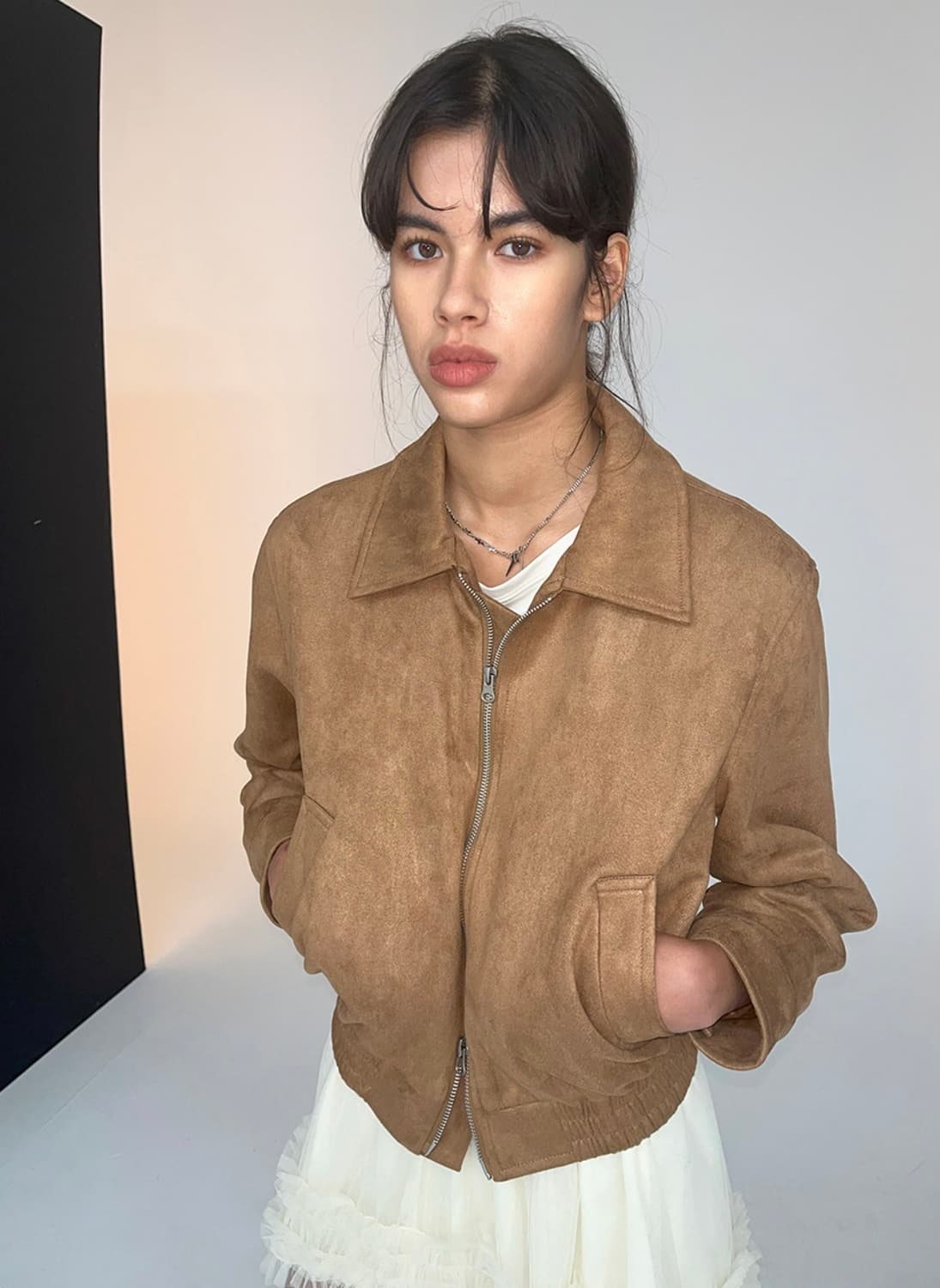 투웨이 블루종 스웨이드 밴딩 점퍼 자켓 [브라운] 상품이미지2