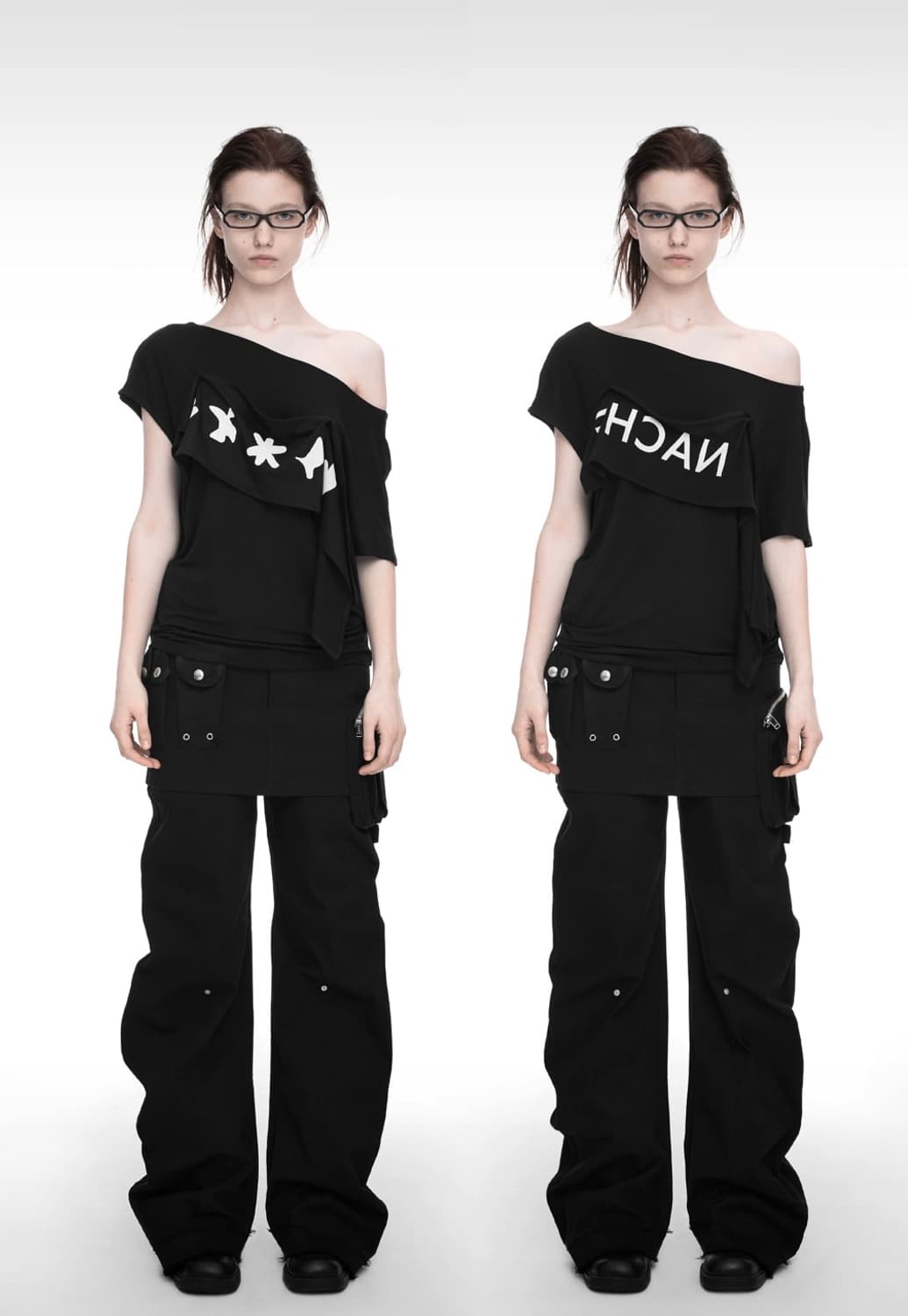 나체 2-WAY PRINTED LOOSE T-SHIRT BLACK 상품이미지4