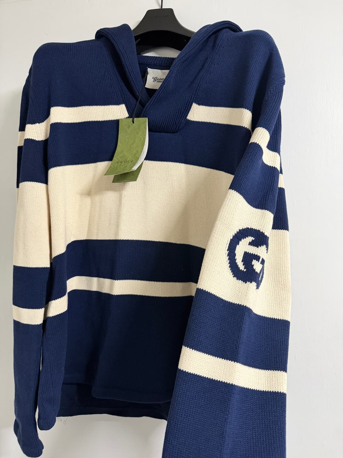 24ss 구찌 니트 코튼 점퍼 인터로킹 G 블루 아이보리 상품이미지3