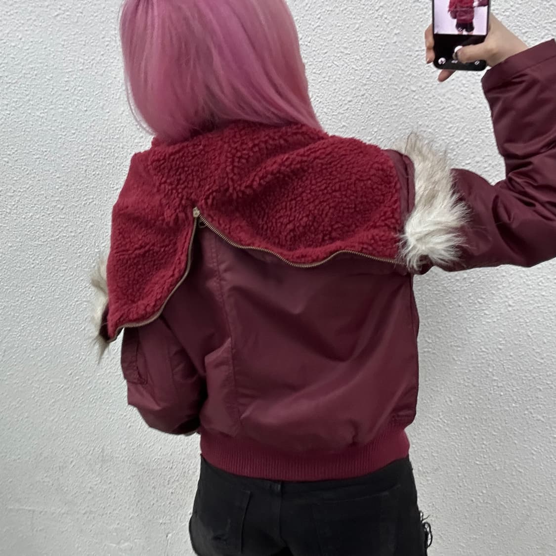 아메리칸 이글 y2k 버건디 울프죠 패딩 M 상품이미지2