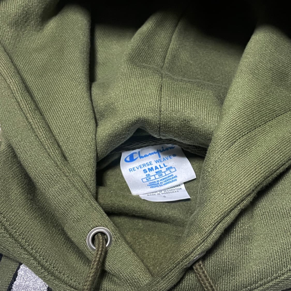 챔피온 블루택 리버스위브 그라데이션로고 후드티 카키 상품이미지5