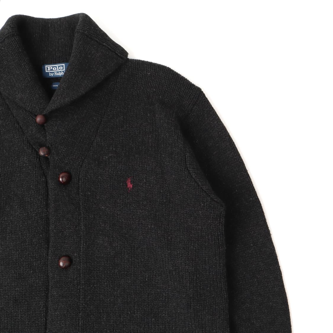 폴로 랄프로렌 챠콜 우드버튼 헤비 울 숄카라 가디건 상품이미지3
