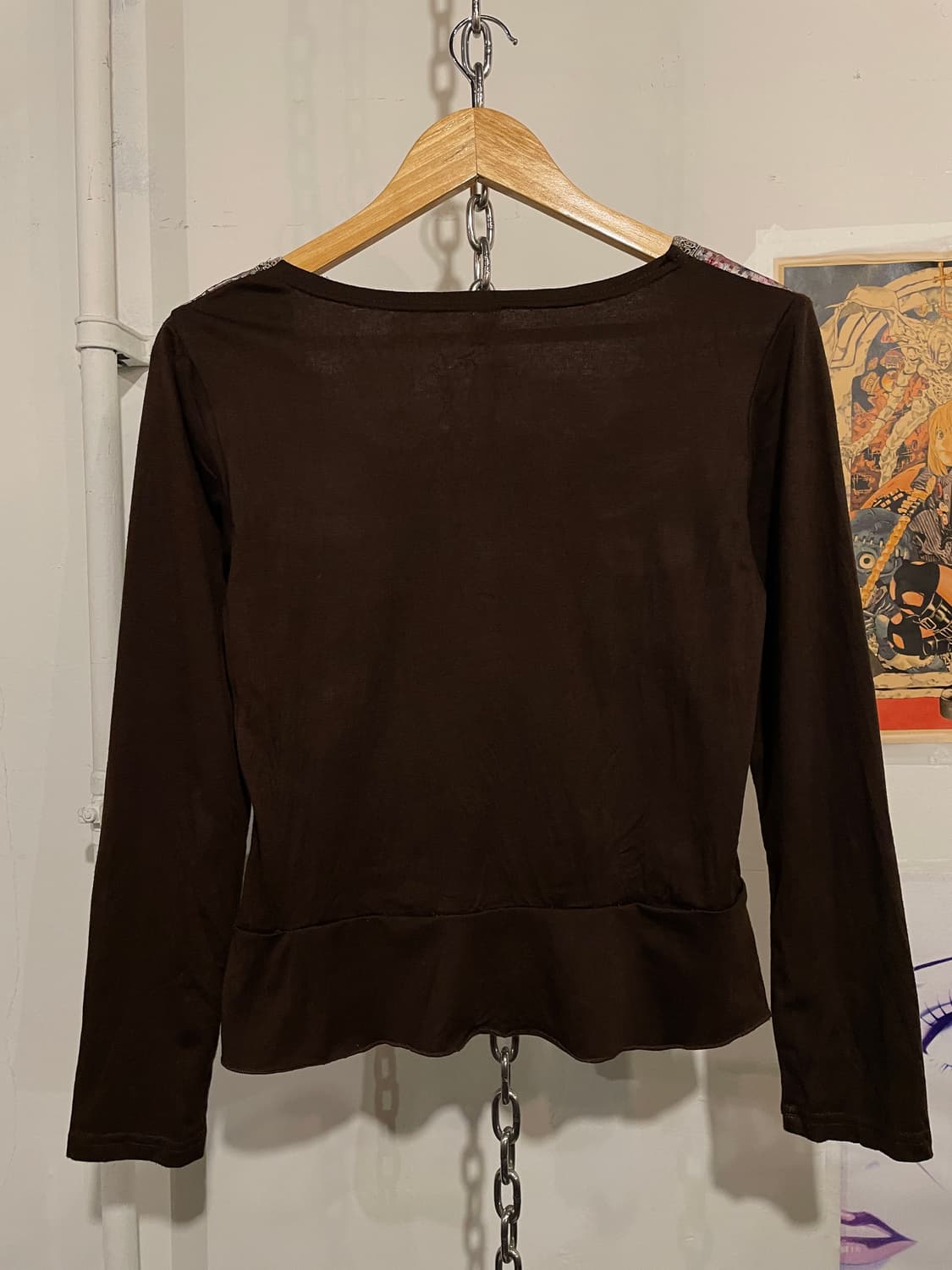 플라워 도트 자수 패치워크 브라운 롱슬리브 오리엔탈 상품이미지3