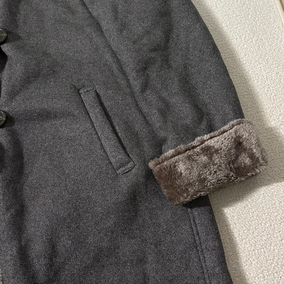 일본빈티지 모리걸 차콜 후드 퍼 코트 상품이미지4