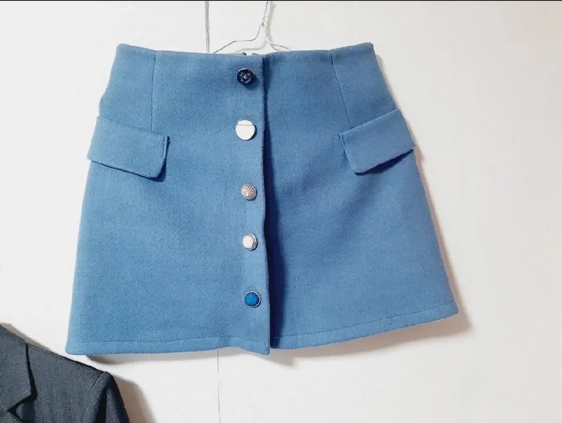 포인트단추 모직 스커트 치마  M 파스텔 블루 상품이미지1