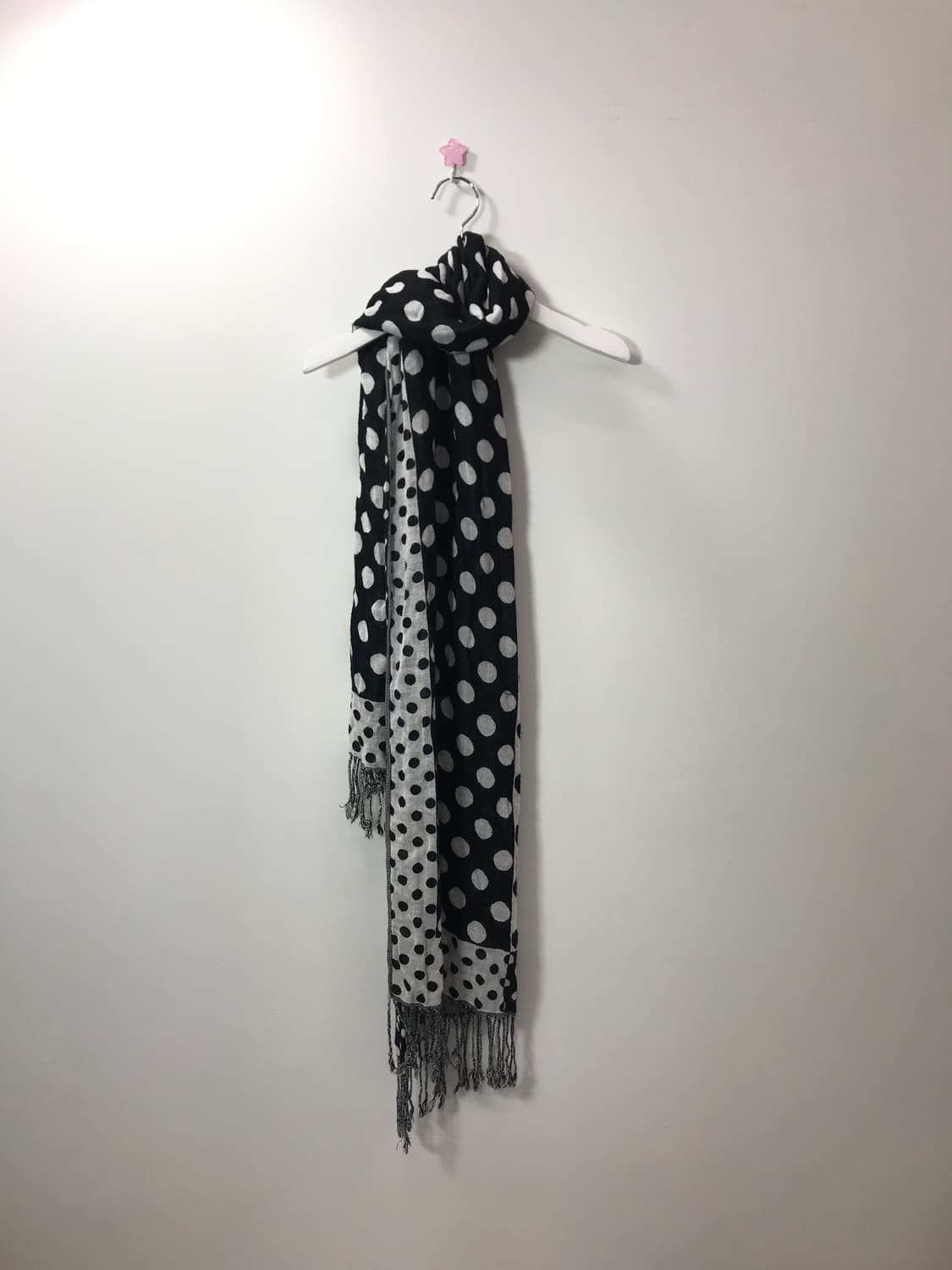 Jpn Black&White Polka Dot Fringe Muffler 상품이미지1