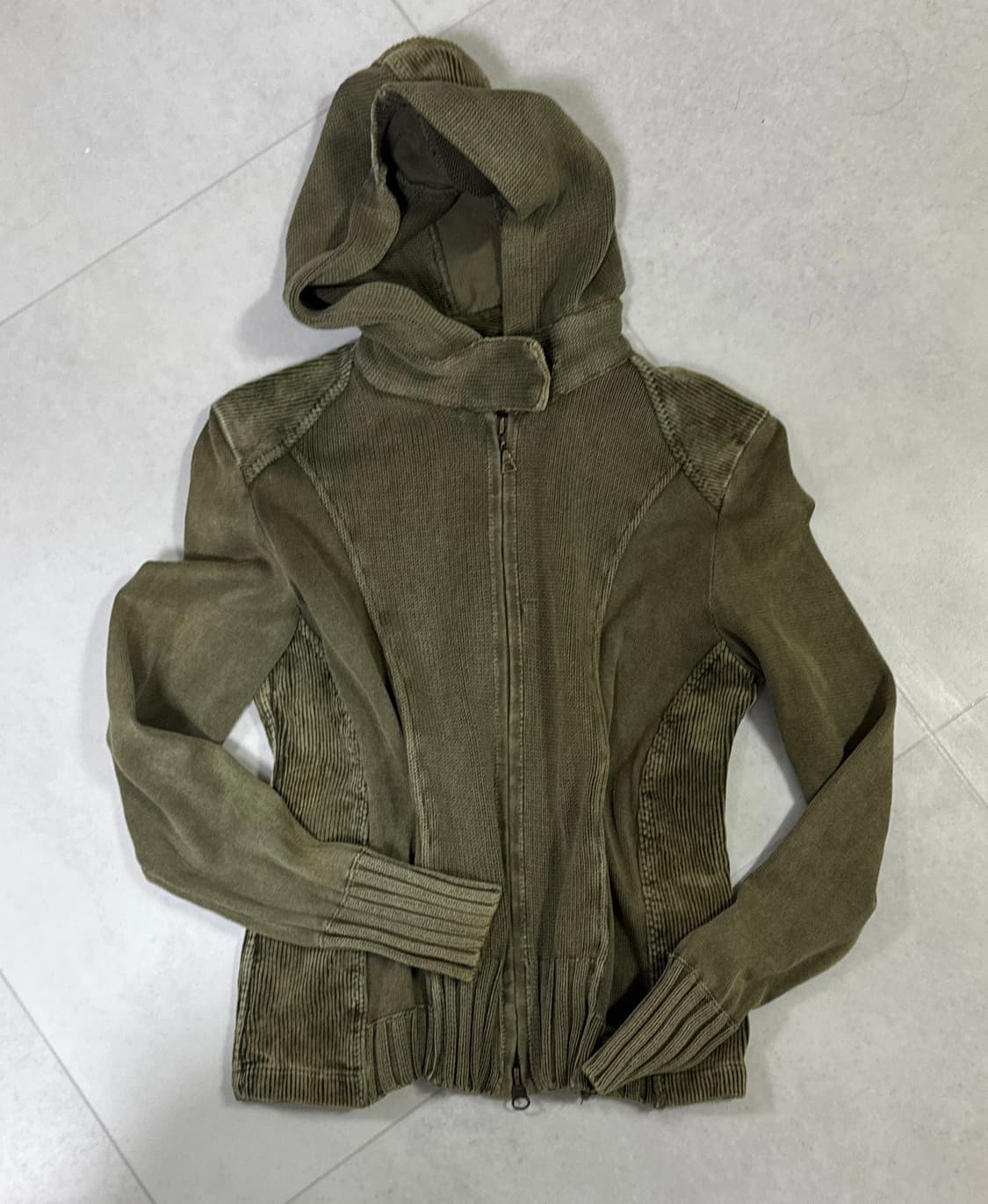 [~2.12](마지막가격) 워싱 하이넥 버튼 투웨이 올리브 카키 후드집업 상품이미지2