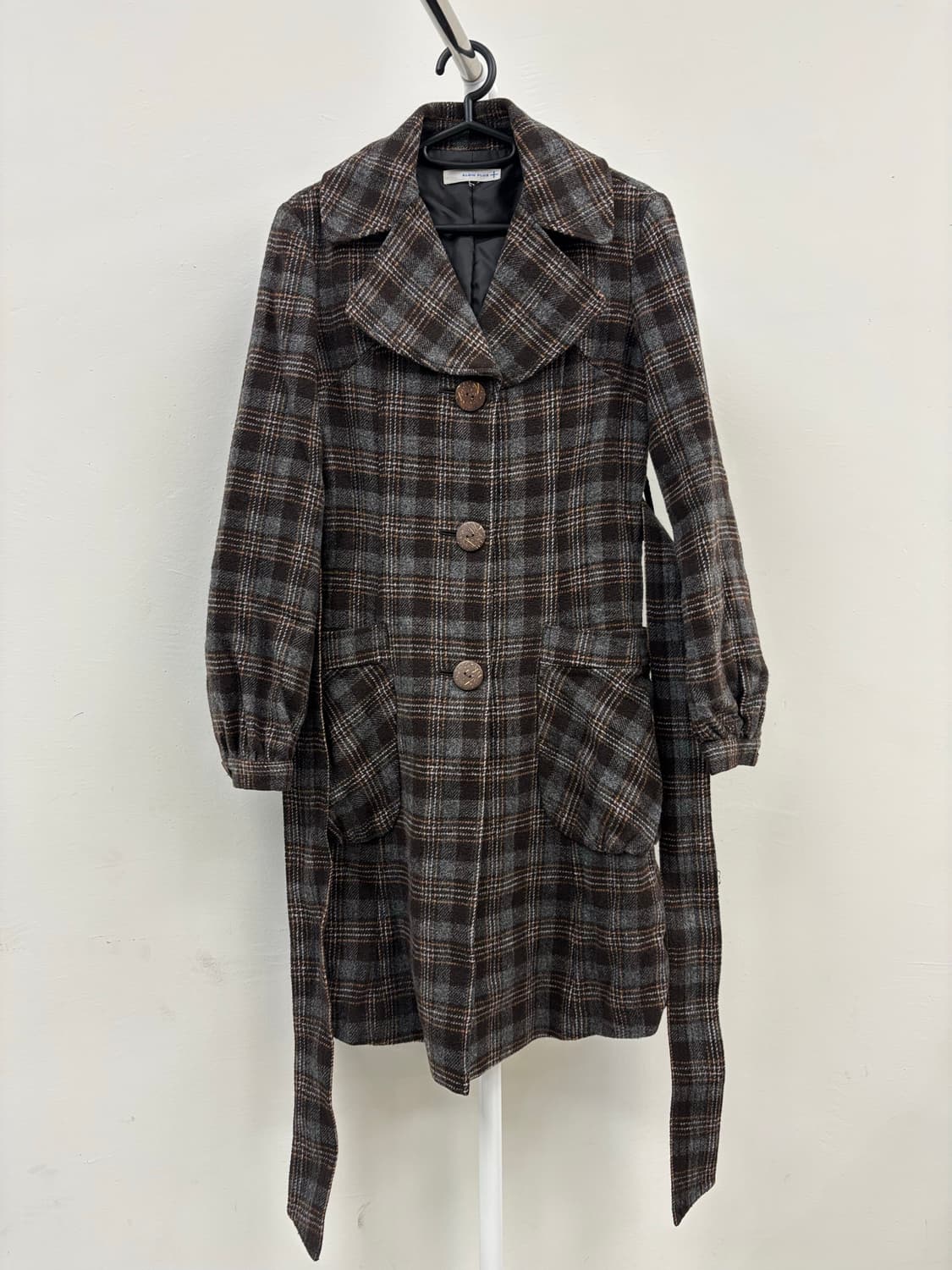 빈티지 브라운 체크 원피스 울 코트 상품이미지5