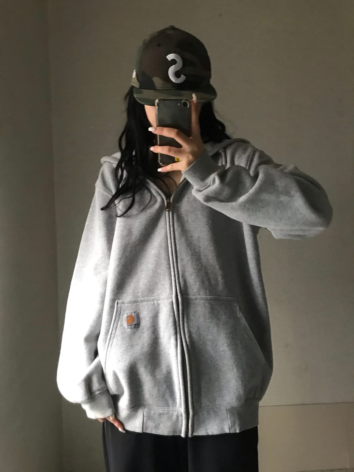 칼하트 그레이 오버핏 후드집업 상품이미지1