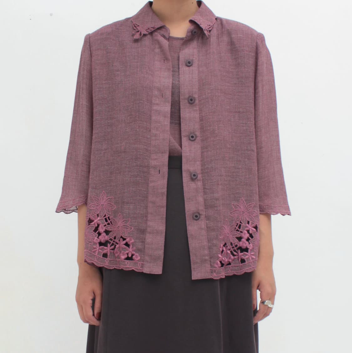 일본 빈티지 플라워 펀칭 자수 나시 블라우스 세트 상품이미지1