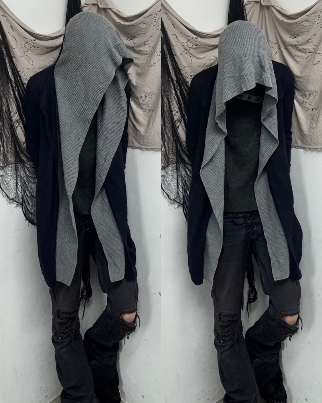 Grey Hoodie Cardigan Layered Navy Cardig 상품이미지1