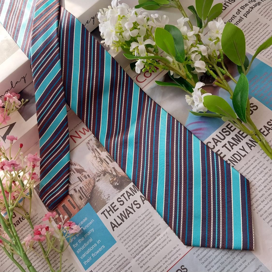 아쿠아스큐텀 터콰이즈 스트라이프 넥타이 9.2cm A+등급 K1955 상품이미지4