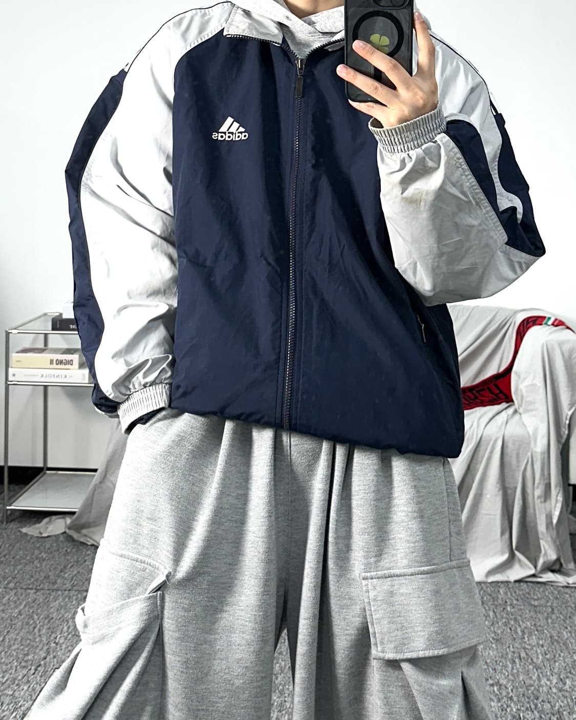 아디다스 90s 네이비 그레이 바람막이 L 상품이미지3