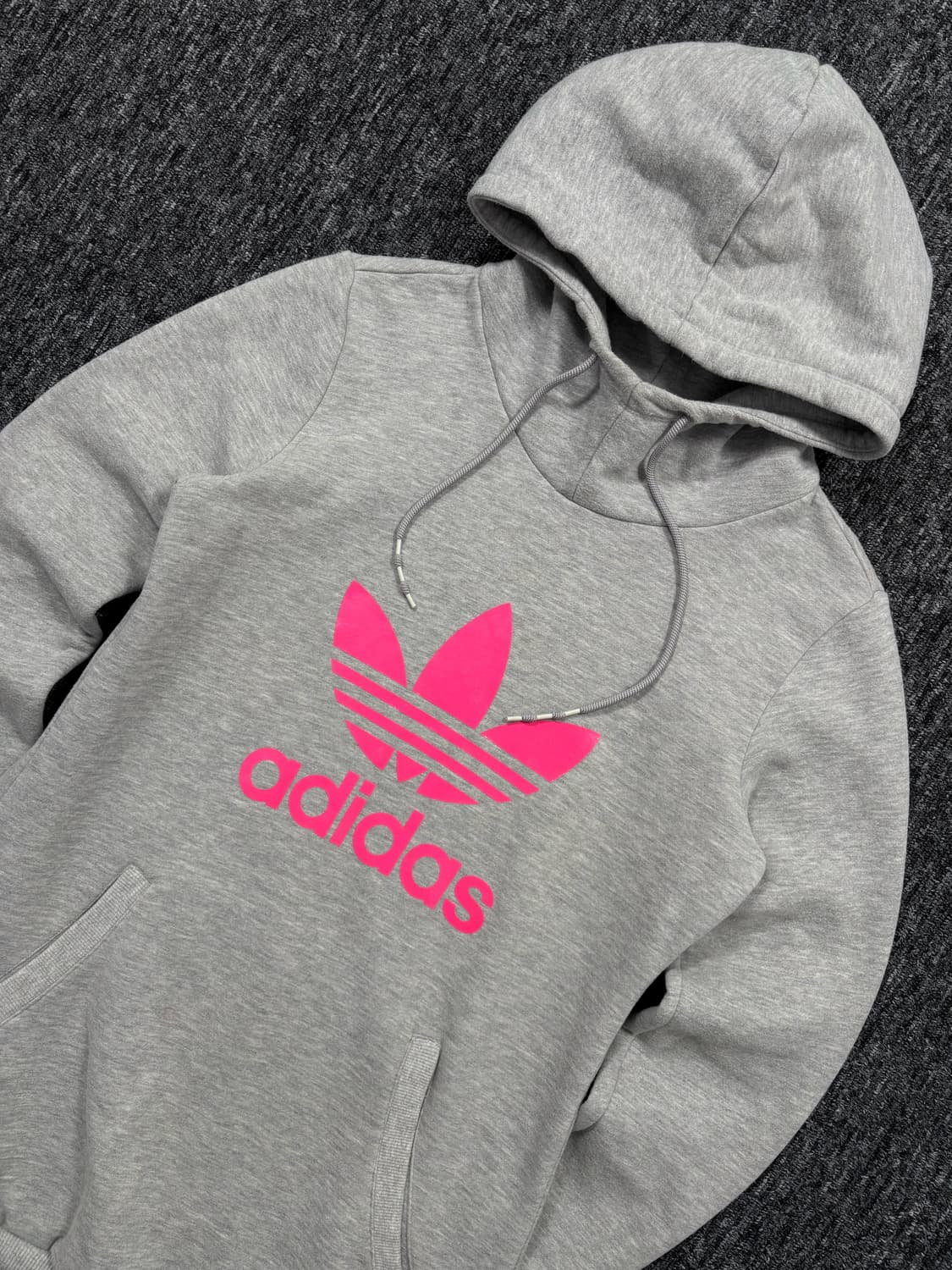 아디다스 핑크 빅로고 그레이 롱 후드티 상품이미지5