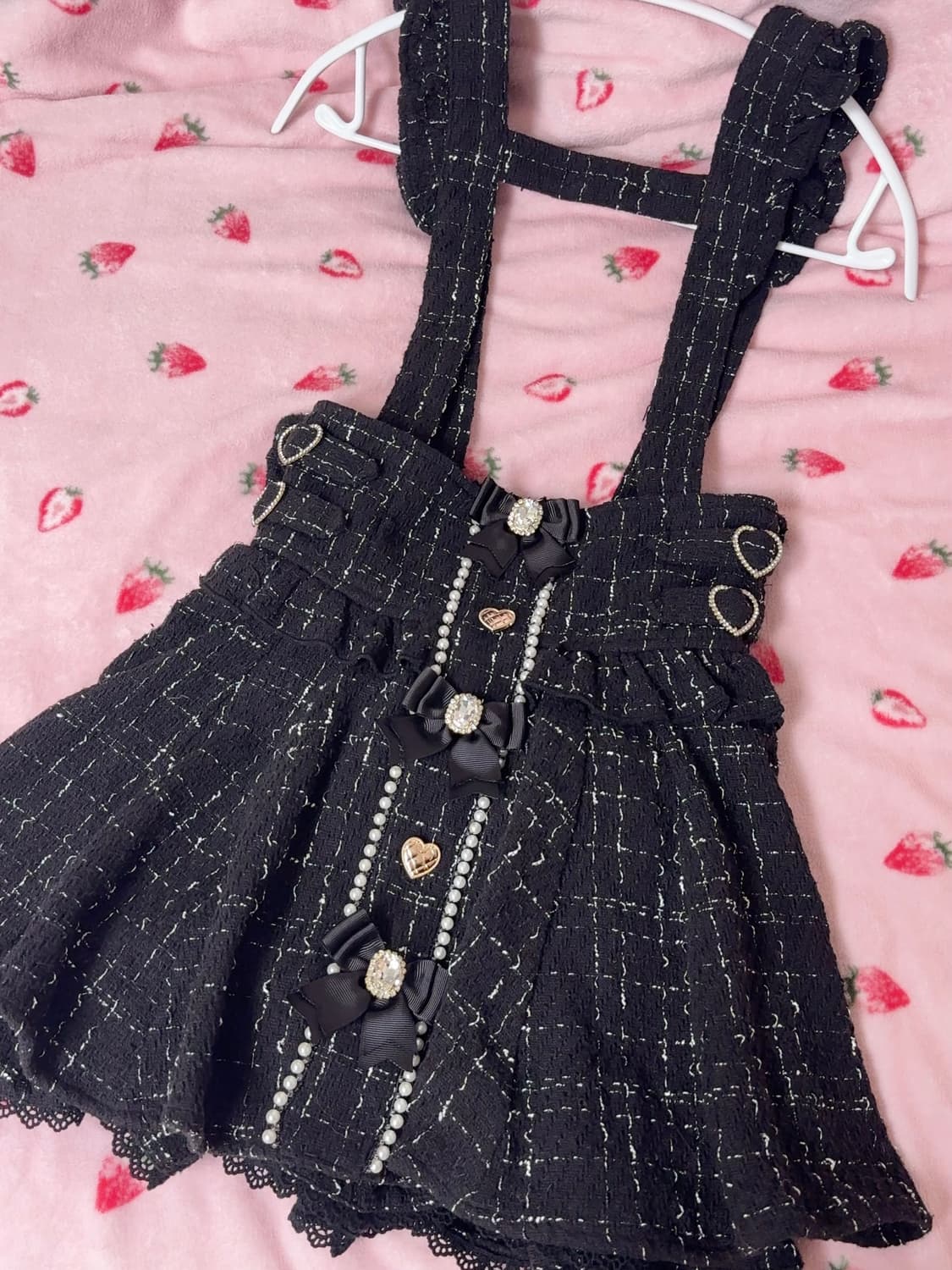 리즈리사 트위드 서스펜더 스카판 블랙 양산형 지뢰계 상품이미지4