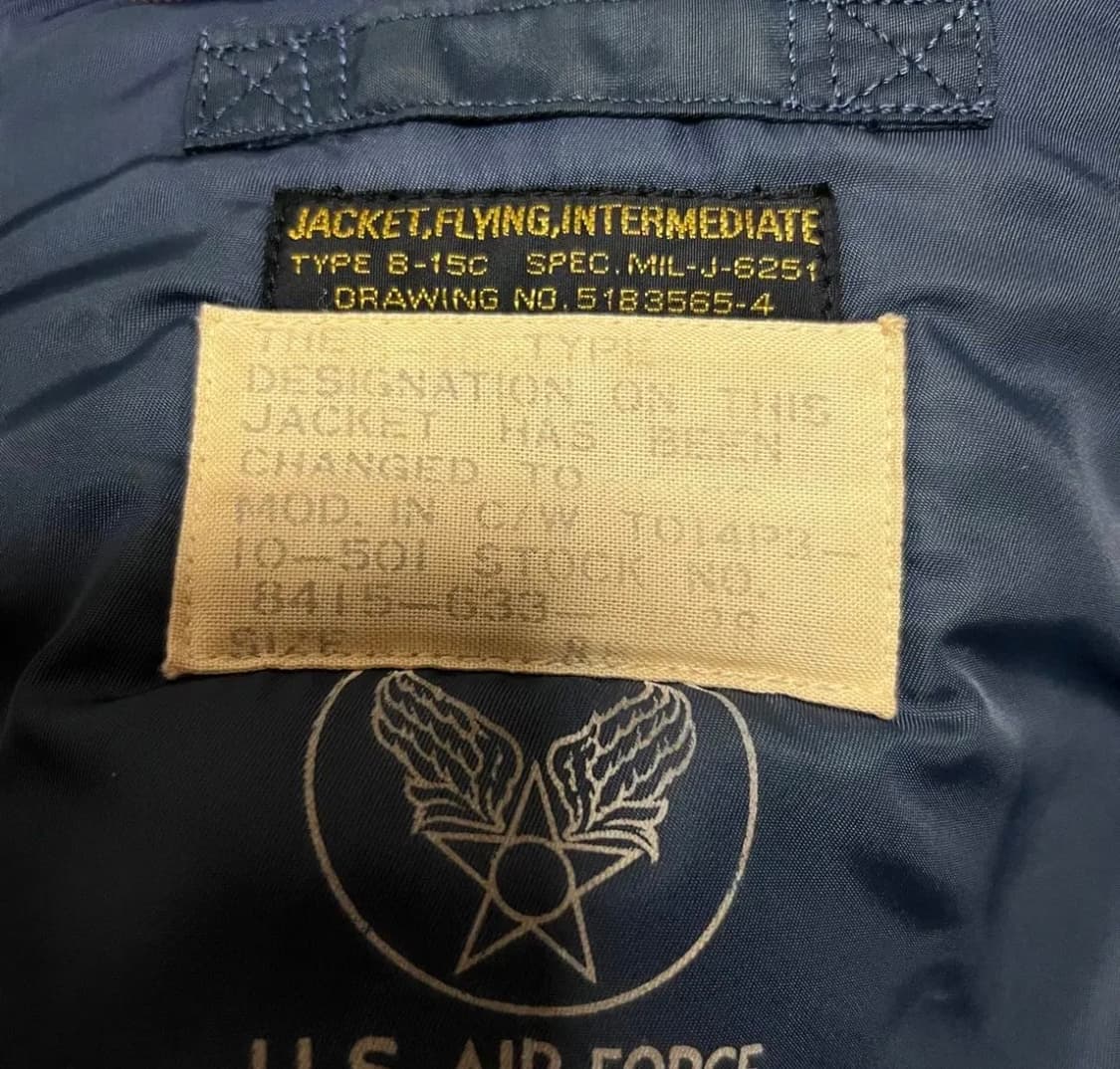 1990s  버즈릭슨 B-15C 자켓 38 정밀복각 ma-1 빈티지 상품이미지4