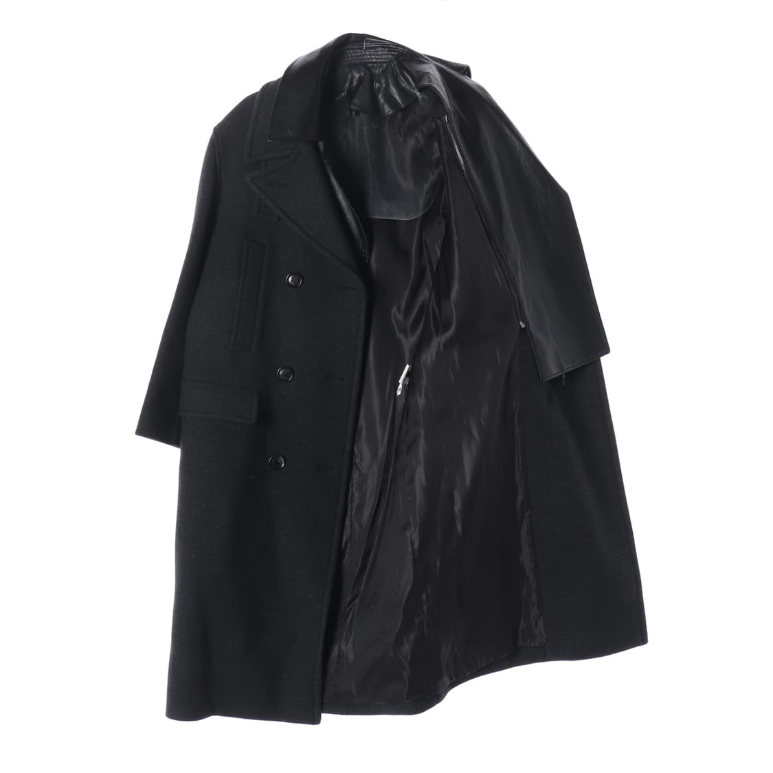 준지 레더 카라 레이어드 더블 버튼 롱 코트 상품이미지2