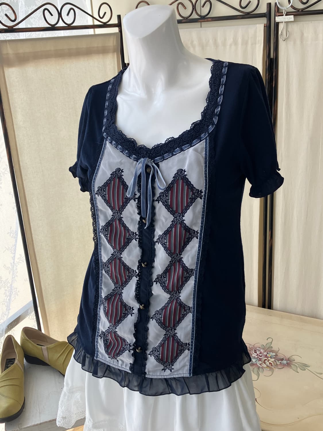 Axes Femme velvet lace line blouse 상품이미지3