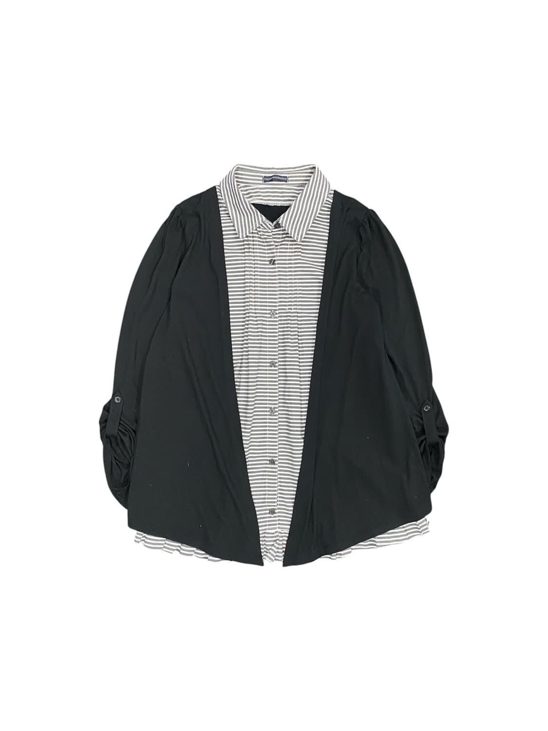 Japanese vtg 플리츠 디테일 레이어드 스트라이프 셔츠 상품이미지1