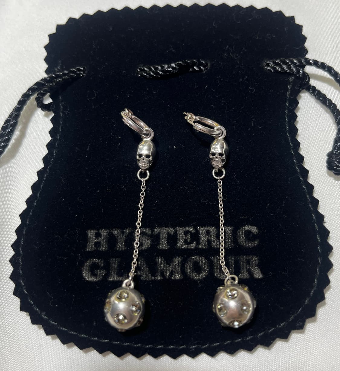 히스테릭 글래머 해골 스컬 라인스톤 큐빅 체인 귀걸이 이어링 상품이미지1