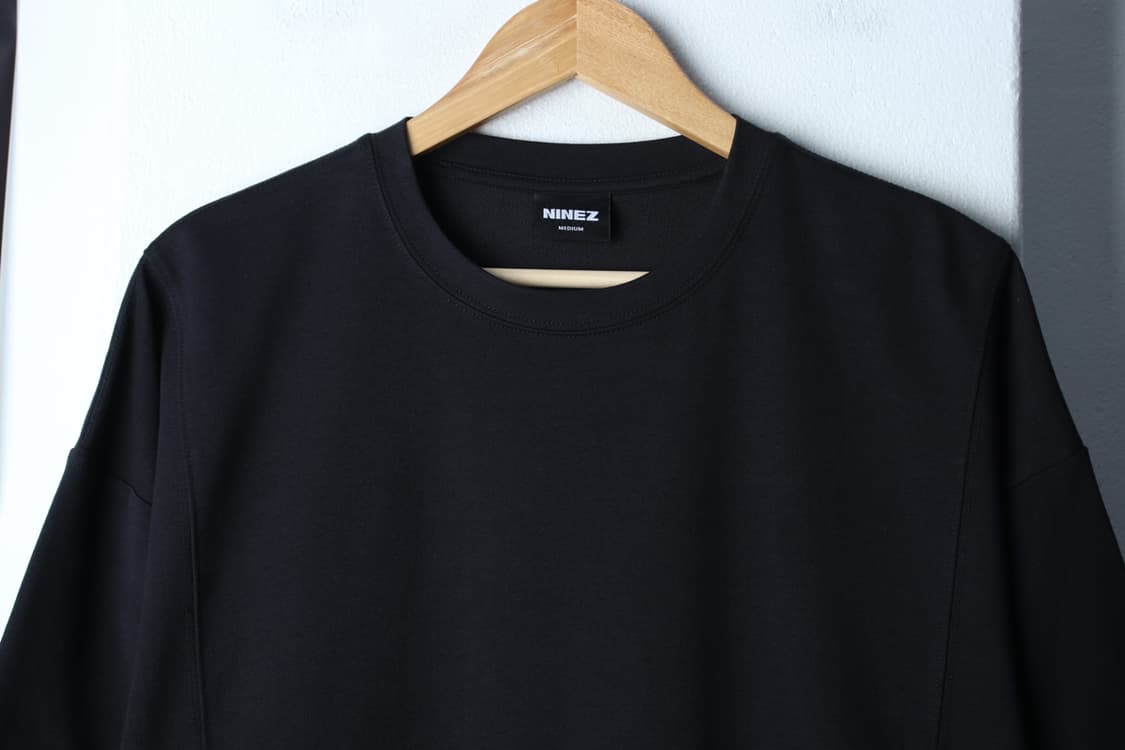 (M-2XL) 나인제트 반팔 티셔츠 오버핏 블랙 무지-H31388 상품이미지3