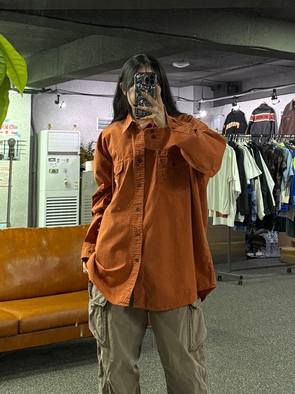 칼하트 빈티지 오렌지 코튼 워크 셔츠 B4699 상품이미지1