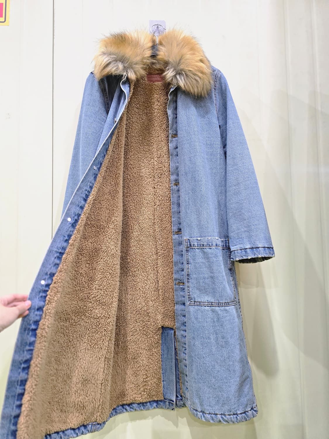 자라 빈티지 퍼 데님 롱 코트 상품이미지5