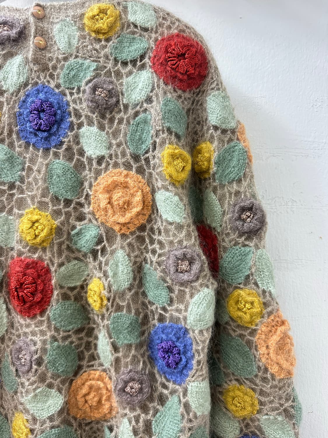 일본빈티지 울 모헤어 크로셰 멀티 컬러 플라워 자수 스웨터 니트  상품이미지8