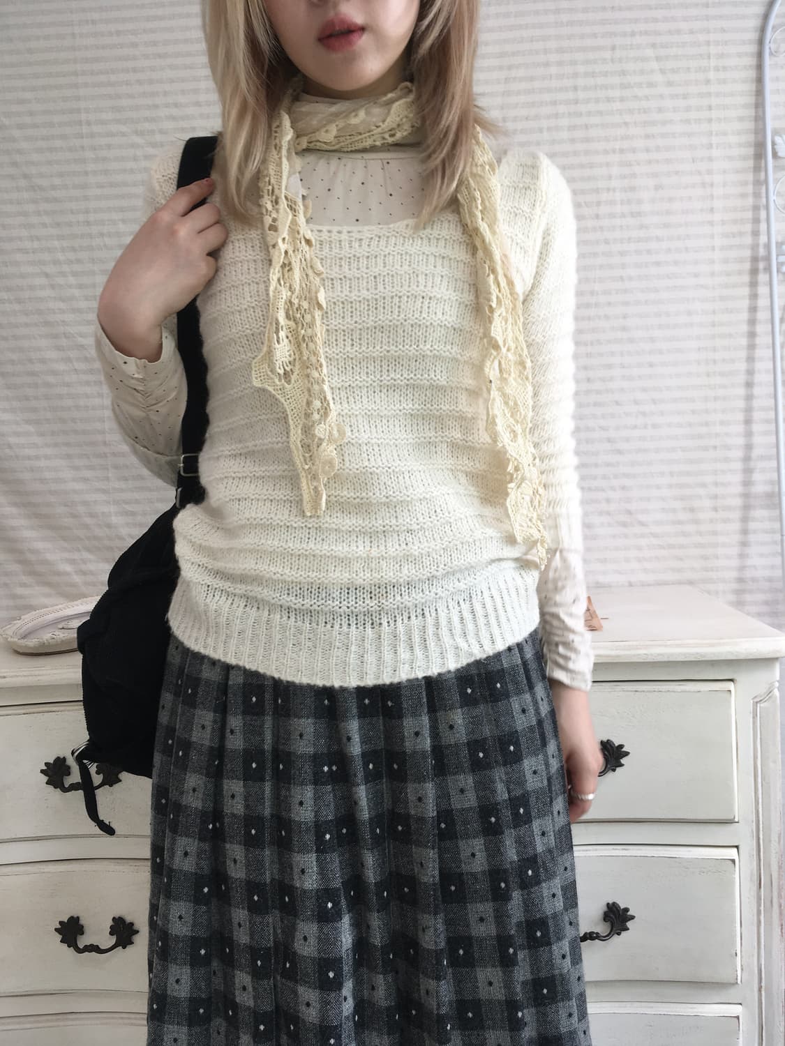 jpn vintage ivory lovely ribbon knit 상품이미지6