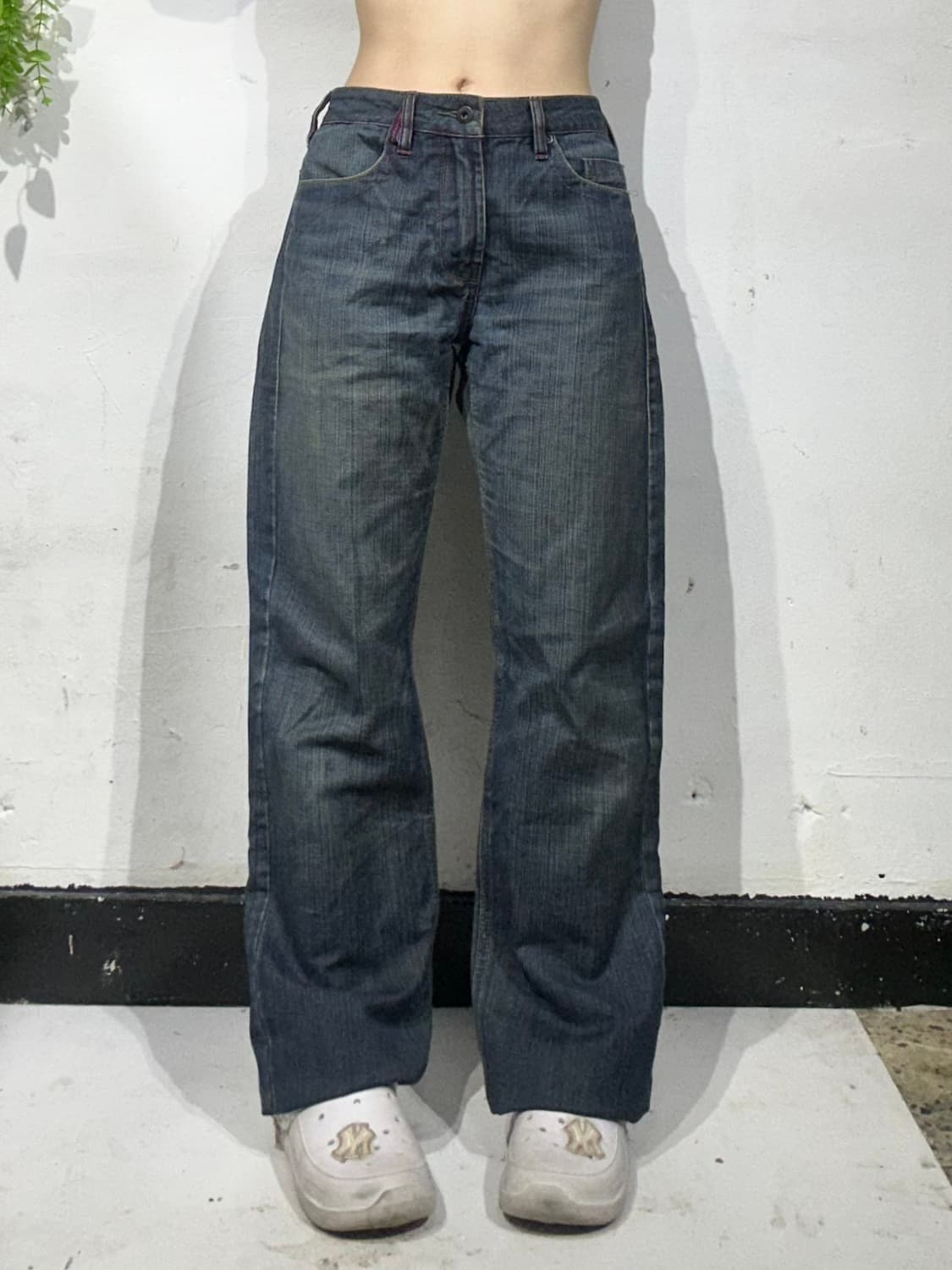 일본 빈티지 중청 자수 와이드 워싱 데님 팬츠 청바지  상품이미지2