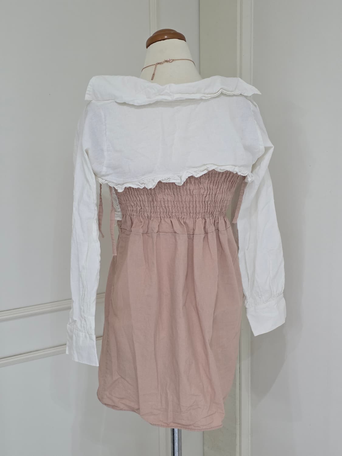 빈티지)페어리계 히메갸루 화이트 핑크 빅리본 원피스셔츠볼레로 코디세트 상품이미지4