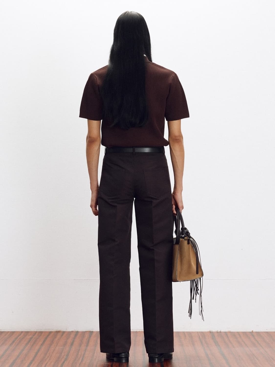 [할인] 렉토 25SS 코튼 블렌드 와이드 플레어 팬츠 다크 브라운 상품이미지3