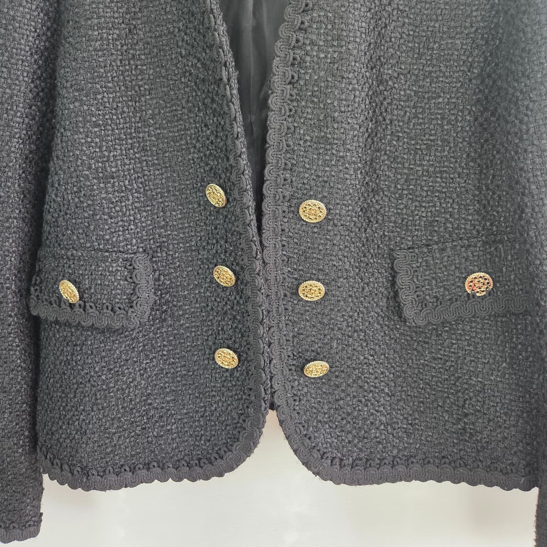 [ZARA] 자라 블랙 트위드 노카라 자켓 여성 XS 상품이미지3