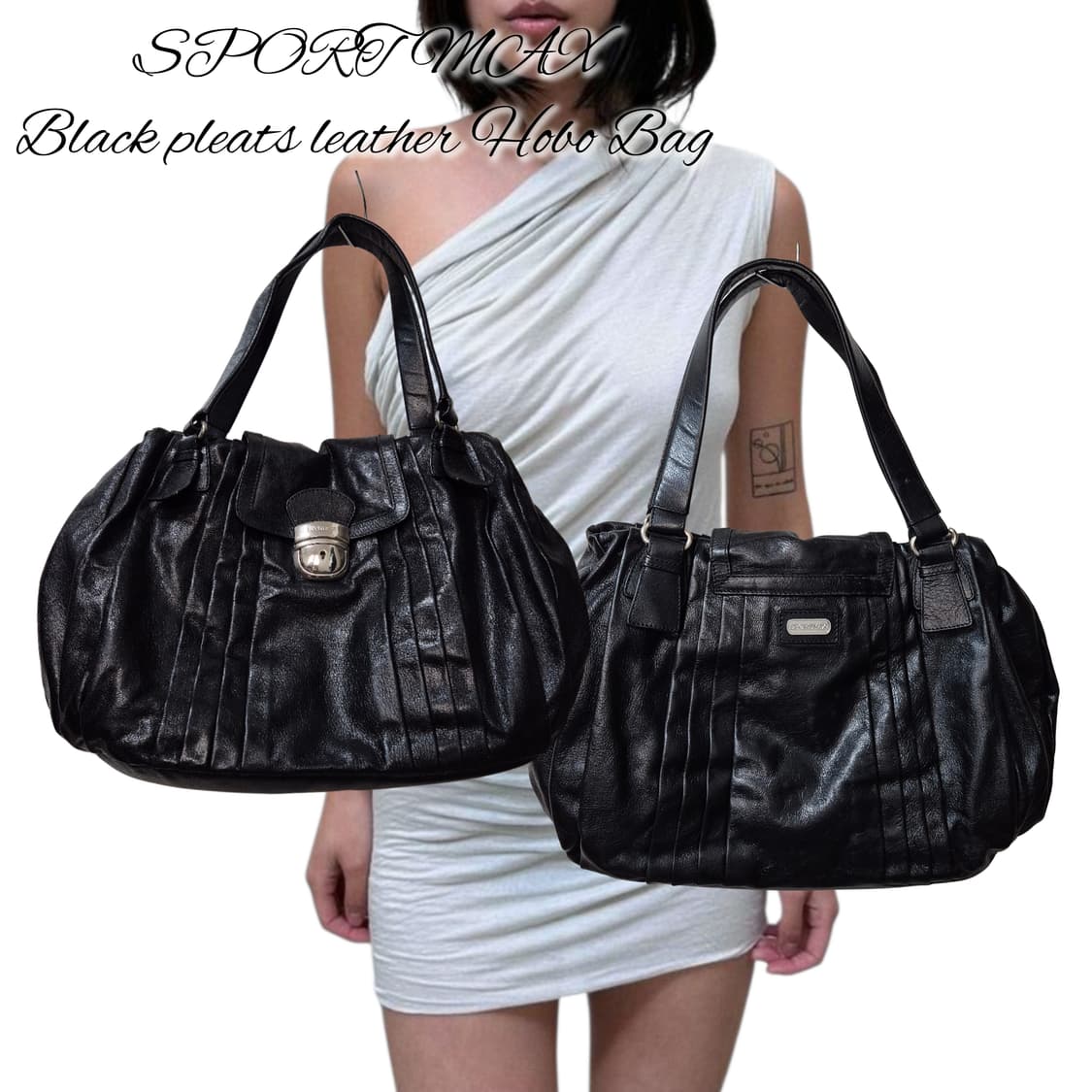 SPORT MAX Black pleats leather Hobo Bag 상품이미지1