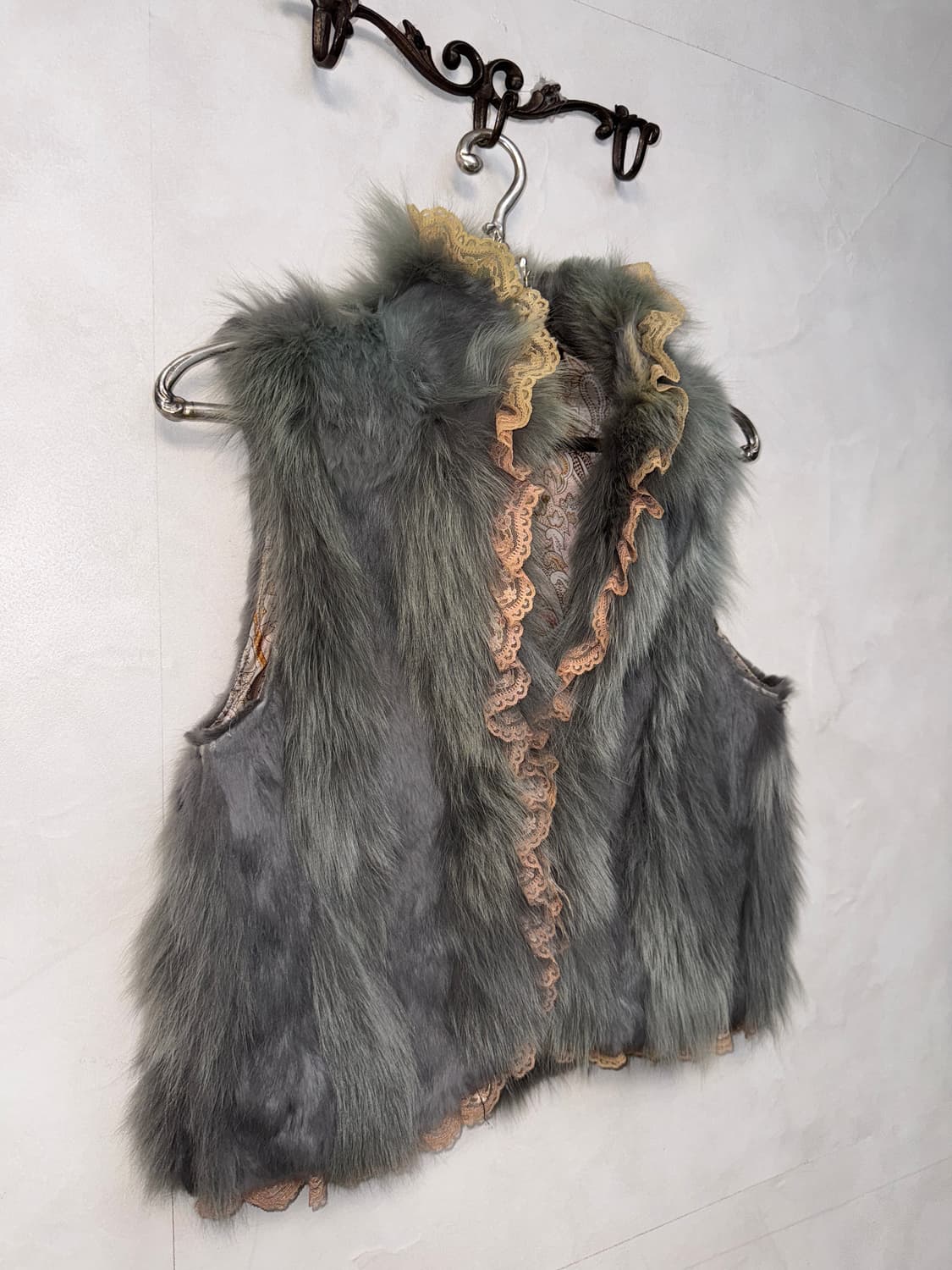Ash blue rabbit & fox fur lace vest 상품이미지2