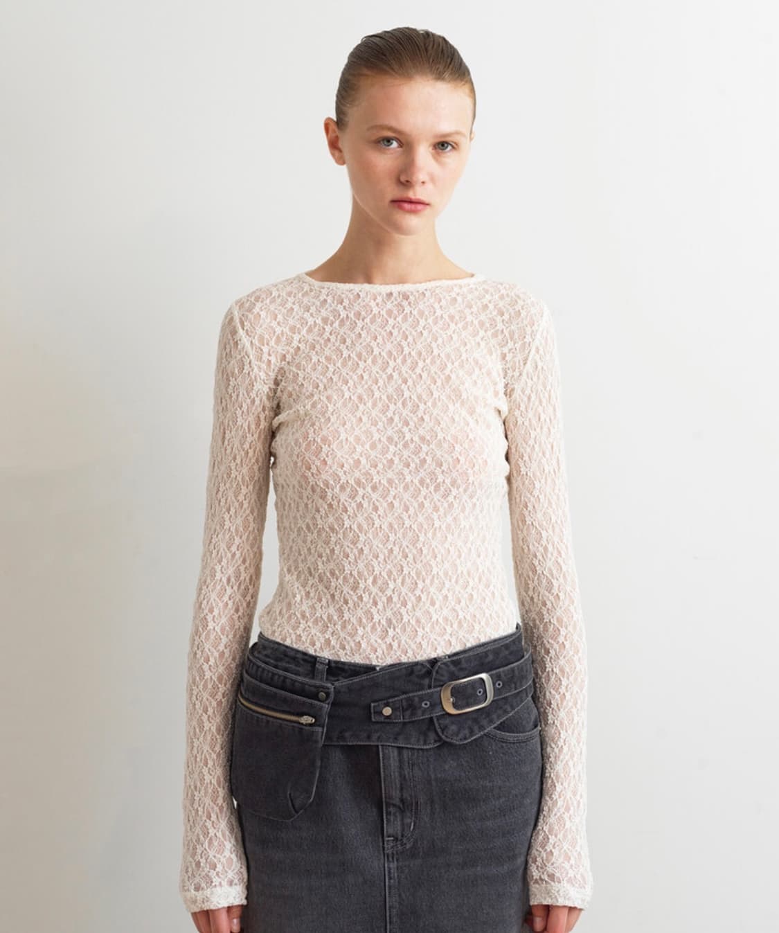 Aopt LACE SEE THROUGH TOP - LIGHT CREAM  상품이미지1