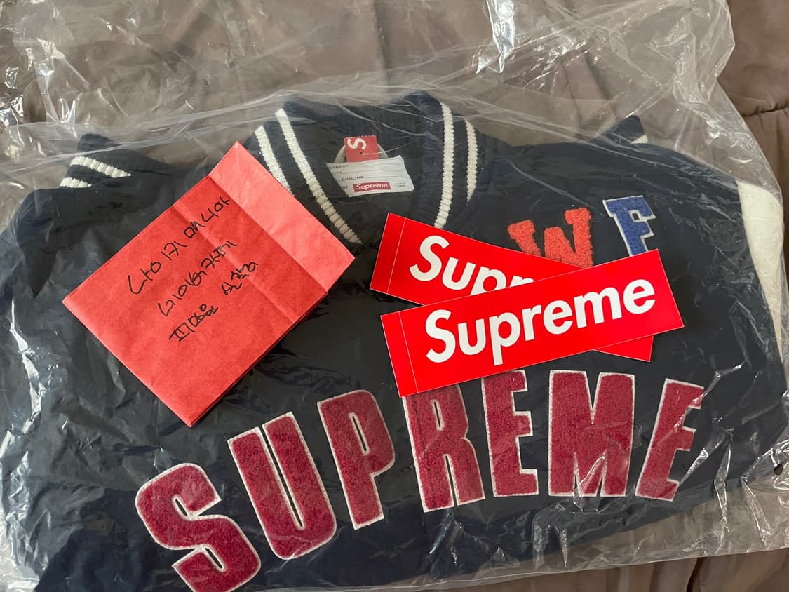 [L] 슈프림 프레이즈 바시티 자켓 네이비 - 25SS 상품이미지7